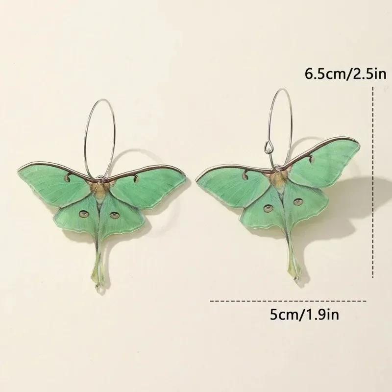 1 Pair Green Butterfly Moth Unusual Acrylic Hanging Pendants Earrings For Women Female Girls Vintage Earring Jewelry