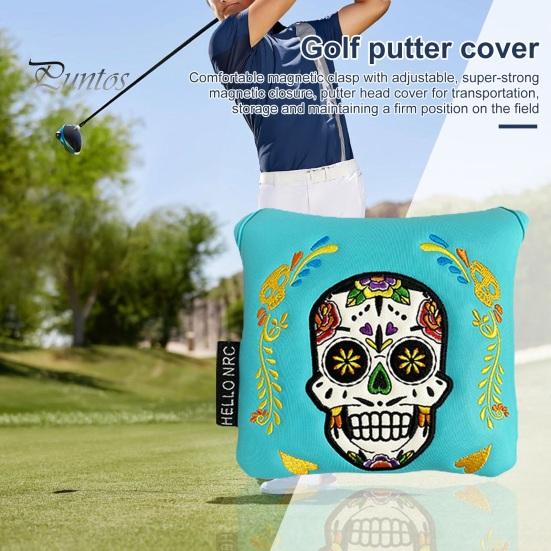 Mallet Putter Cover Magnetic Mallet Golf Club Cover Unique Skull Printed Golf Putter Headcover Blade Putter Protection Golf Accessory