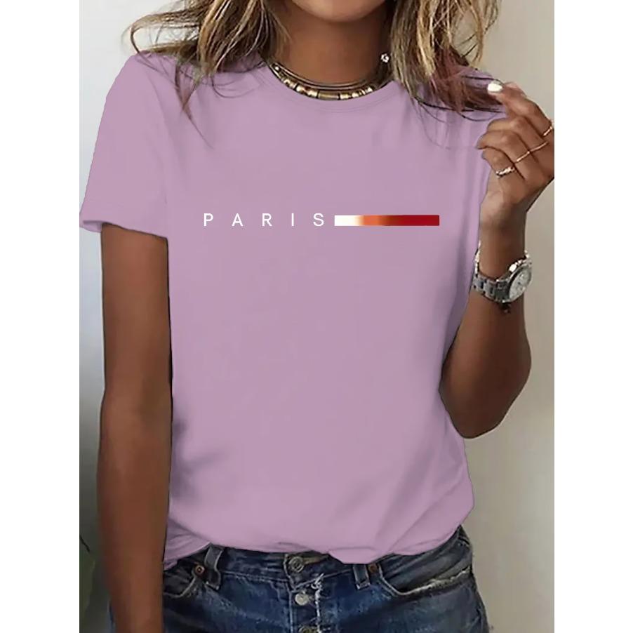 Women's Summer T-shirt - Paris Minimalist Gradient Pattern - Beautiful Women's Round Neck Casual Sports, Comfortable Short Sleeves for All Seasons