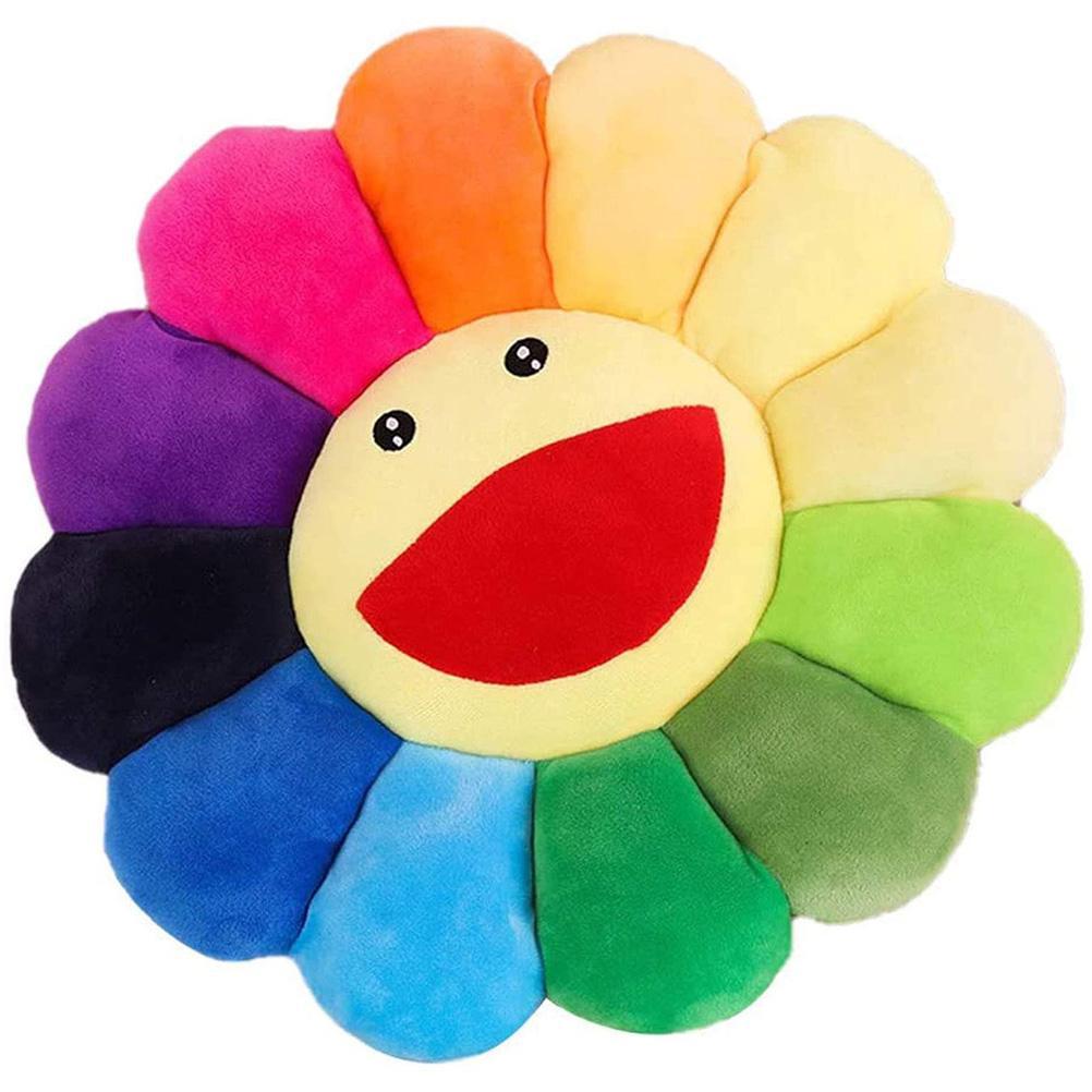 Cute Colorful Smiley Sun Flower Round Cartoon Pillow