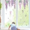 wondever Summer Purple Flower Window Clings Hanging Vine Wisteria Floral Leaf Glass Sticker Decal Anti Collision Double-Side Static Window Decals for