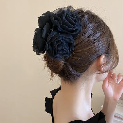 French Style Rose Net Hair Claw Clip for Women Elegant and Simple Hair Accessories Fashionable Chic and Delicate Hair Claw Daily