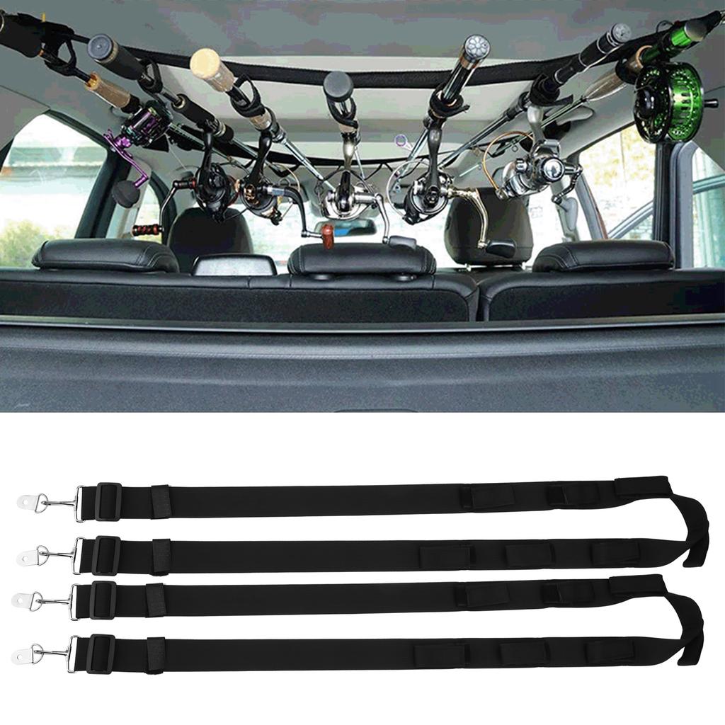 2Pcs Adjustable Vehicle Mounted Fishing Rod Rack Fixed Belt Hook and Loop 7?Hole Polyester