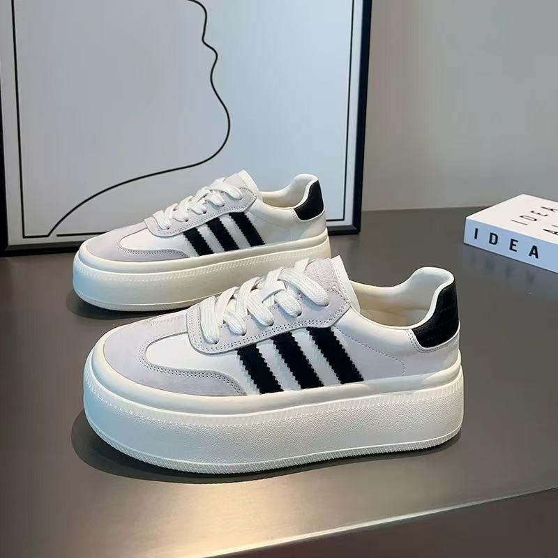 Retro leather thick-soled women's spring new versatile height-increasing white shoes casual sports board shoes