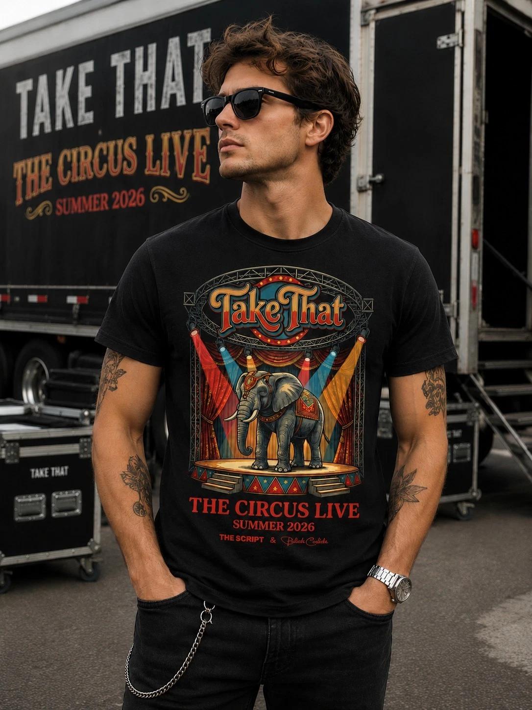 TAKE THAT The Circus Live 2026 T-Shirt - Premium Elephant Stage Graphic M