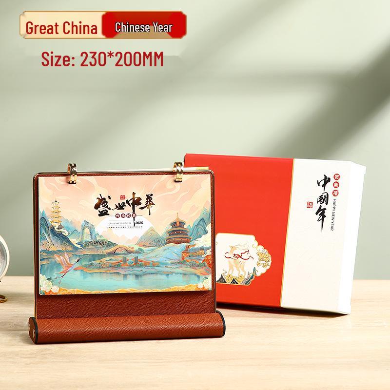 Personalized 2026 Leather Desk Calendar and Notepad Planner with Custom Logo