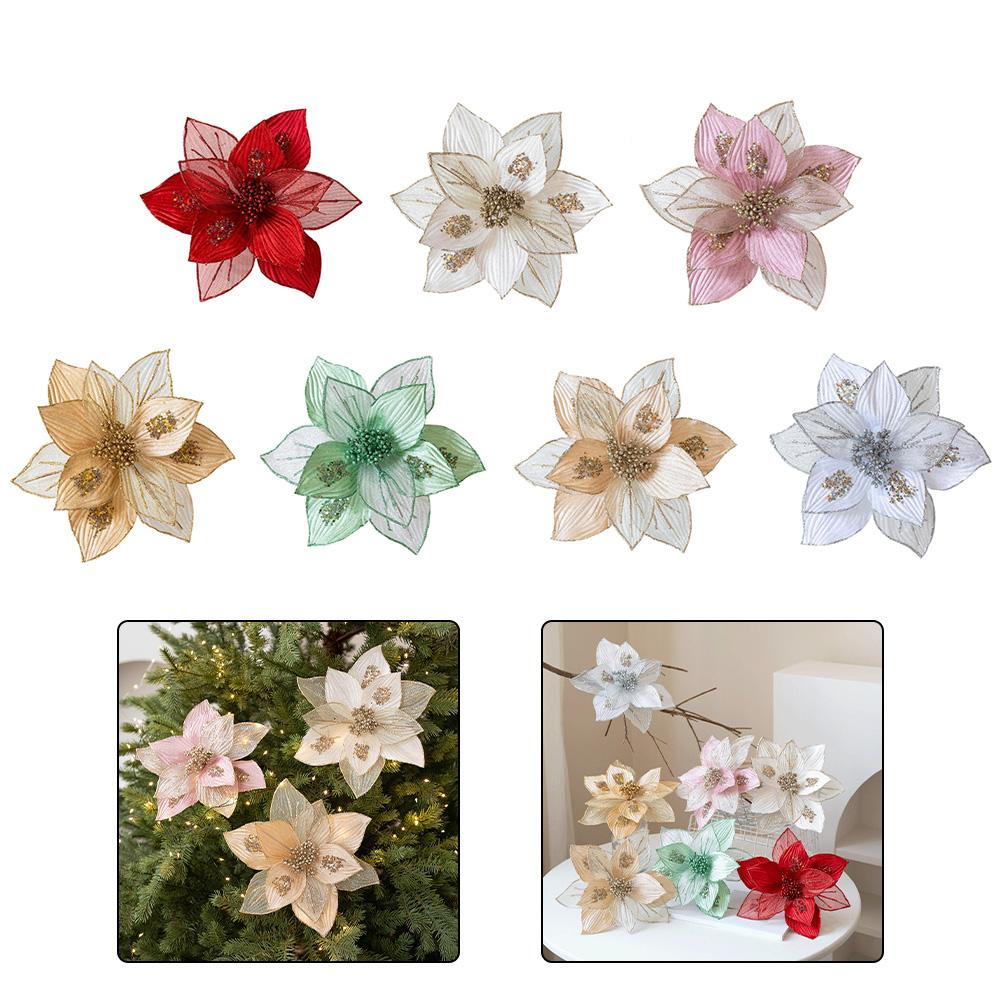 Holiday Decorations 25cm Glitter Sequins Cloth Flowers for Christmas Trees Wreaths Garland Projects and Festive Displays