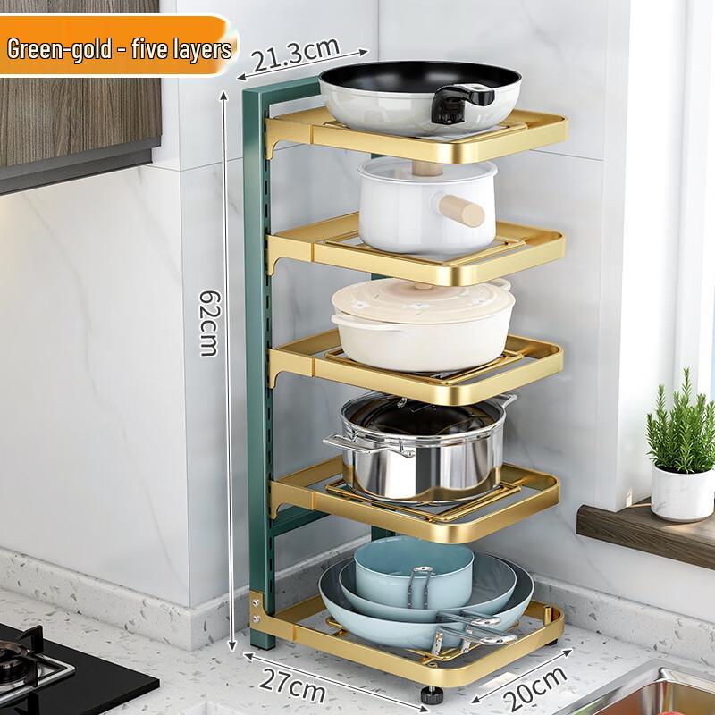 Adjustable 5-Tier Stainless Steel Kitchen Pot Storage Rack