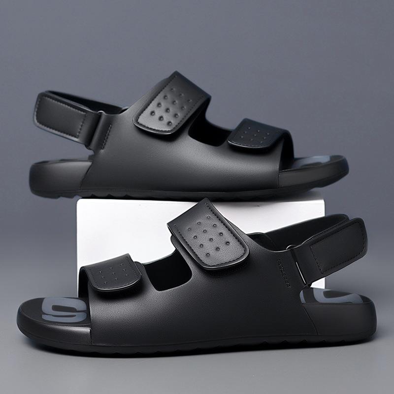 Leather sandals high-end men's 2025 summer new trendy shoes soft-soled business casual shoes men wear microfiber slippers soft leather