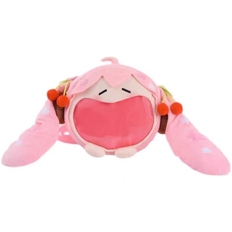 Pink Hatsune Itabag Plush Tote Backpack Floral Design Outings Girls