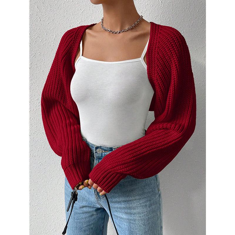 European & American Double Sleeve Off-the-Shoulder V-Neck Knit Scarf for Women