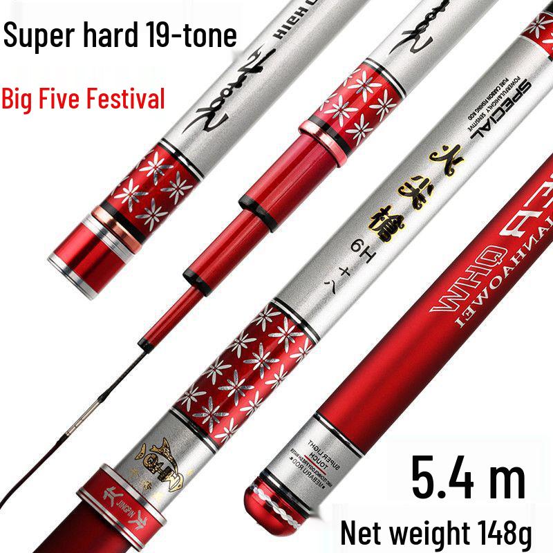 5-Section 19-Tune Black Pit Ultra-Light Ultra-Hard Carp Fishing Rod, 5.4m & 5.9m 3.6m