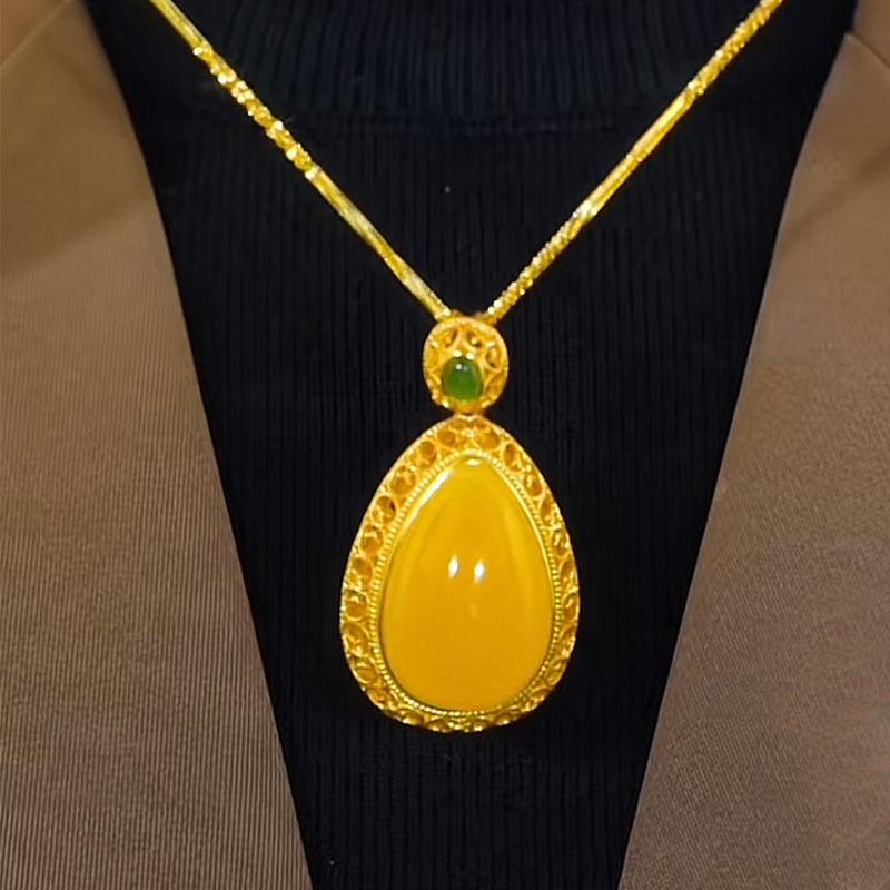 New imitation jade beeswax water drop necklace Guochao court cloisonne women's pendant can be worn in all seasons as a holiday gift