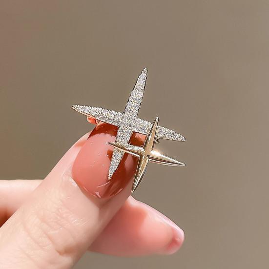Rhinestone Star Brooch Double Star Lapel Pin Sparkling Star Brooch Pin Fashion Accessory for Men Women Shirts Coats