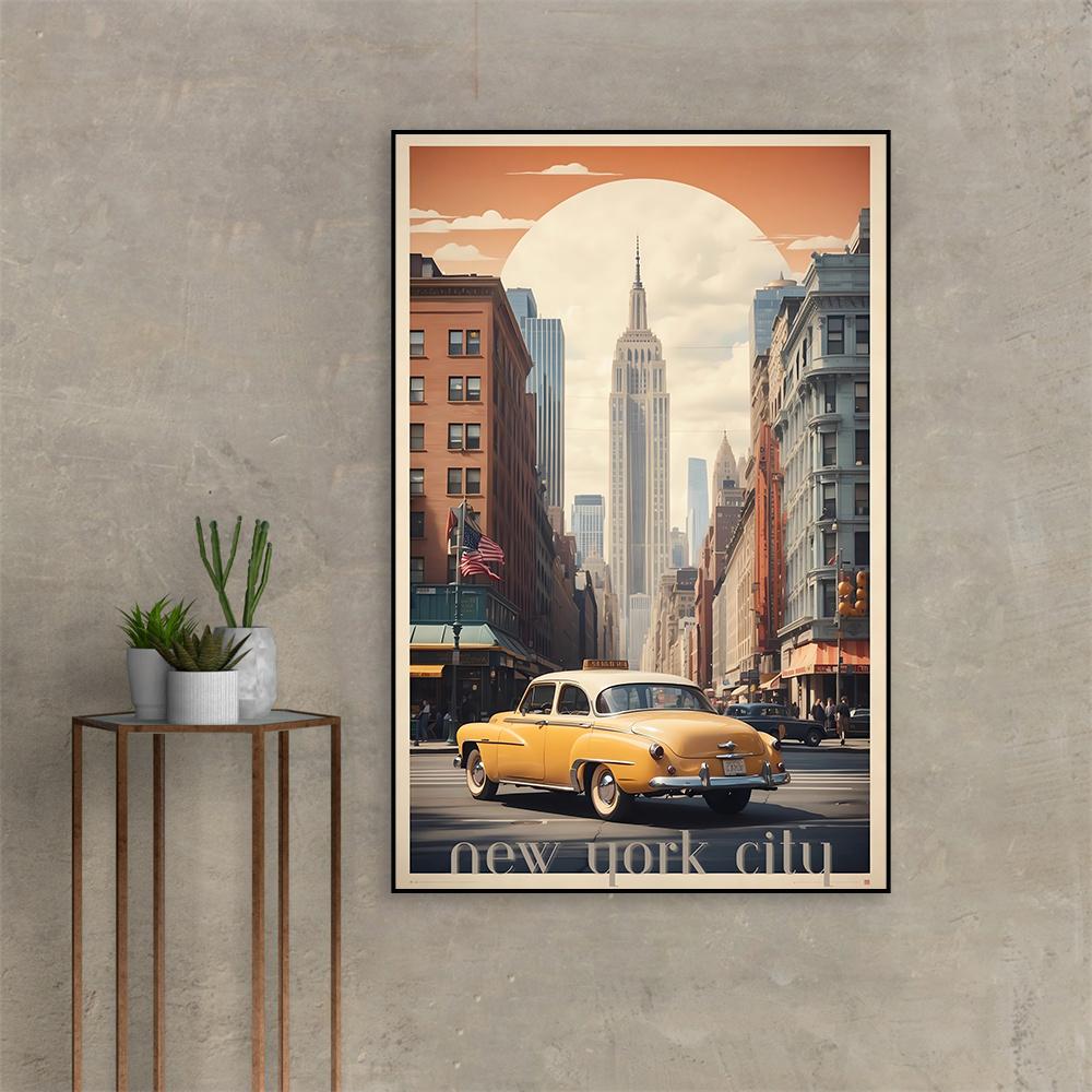 Vintage Travel Poster New York City Travel Print Wall Art Poster Colorful Italy City Print Travel Landscape Art Canvas Painting