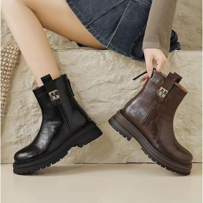 Winter warm fur integrated Chelsea short boots women's velvet Martin boots thick-soled large cotton thin snow boots women
