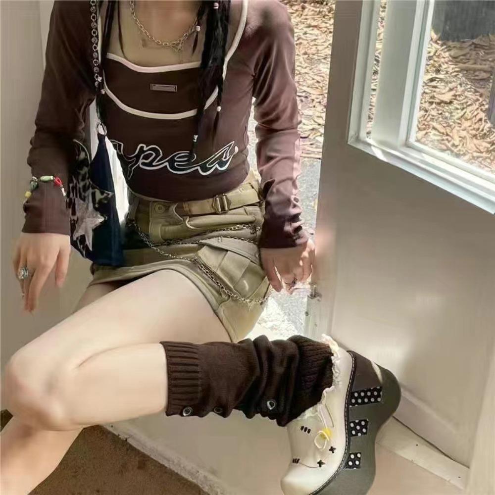 Lolita JK Knitted Leg Cover Harajuku Long Tube Stockings Cute Y2K Leg Warmers  Autumn/Winter