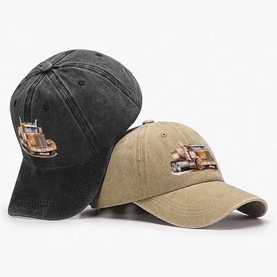 Vintage Cotton Baseball Cap with Classic Truck Print,Breathable, Casual Sun Protection Hat