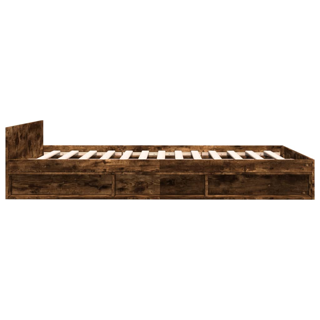 Bed Frame with Drawers Smoked Oak 120 x 190 cm Engineered Wood