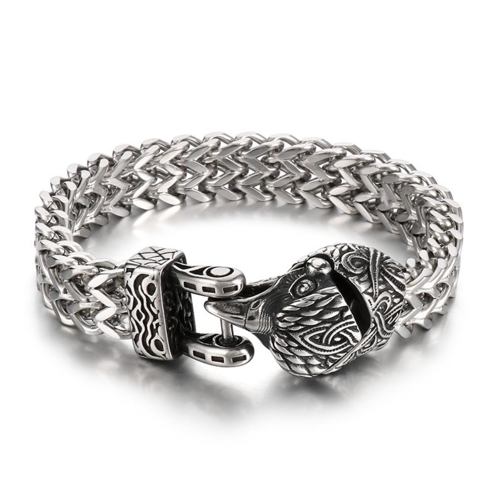 Titanium Steel Viking Bracelet for Men Eagle Head Snake Head Retro Hand Jewelry Accessories