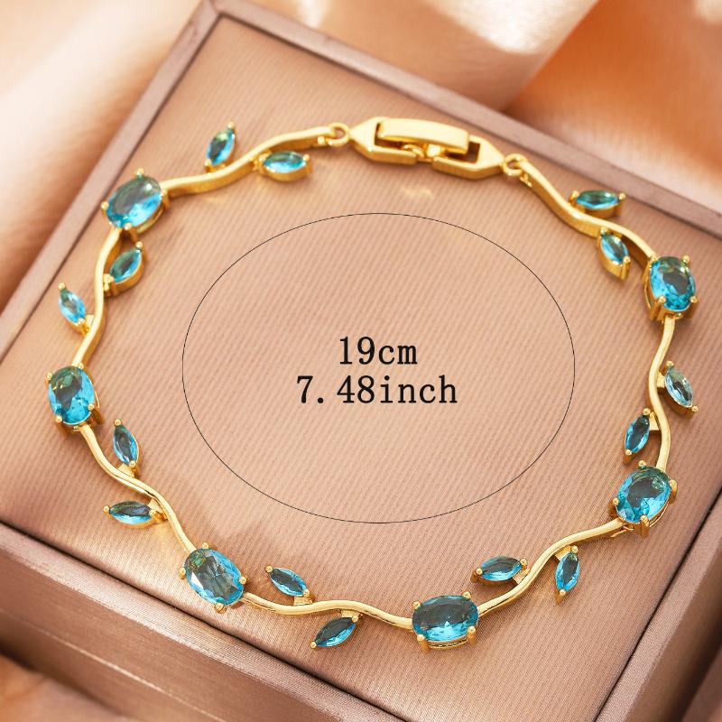 Women Jewelry Silver Color Dark Blue Crystal Leaf Chain Link Bracelets And Bangles For Party Gift Color Retention Bracelet