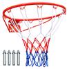 45.72cm Basketball Rim Replacement, Wall Door Mounted, Heavy Duty Flex Rim Goal with Net, Fits In-Ground & Wall-Mounted Hoops, Indoor/Outdoor (Red)