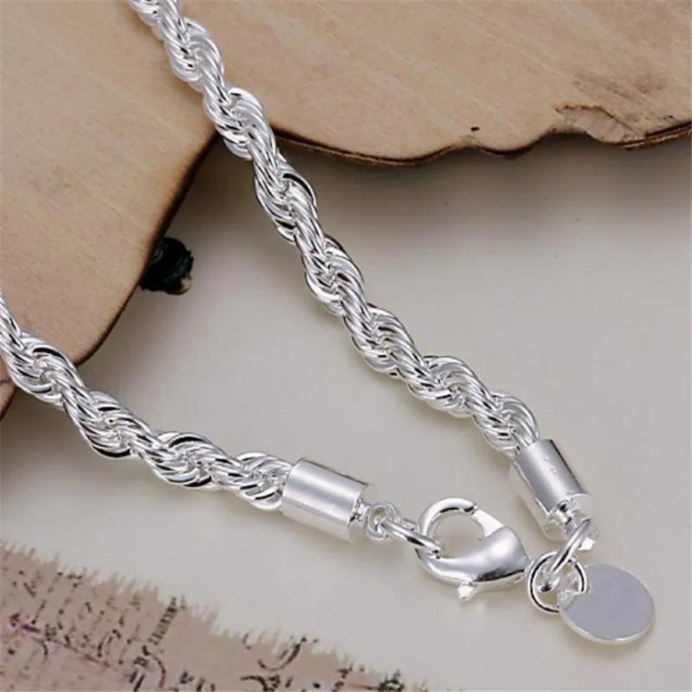 925 Silver Twisted Rope Bracelet 4MM Unisex Chain Fashion Jewelry for Women Men High Quality Durable