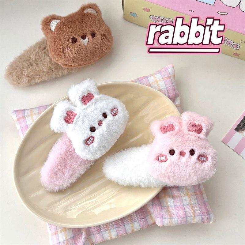 1pc Plush cartoon little bear bunny big BB clip cute autumn and winter sweet edge clip furry hair accessory hair