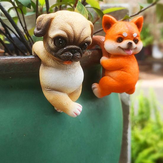 Animal Decorative Statue Mini Cat Dog Resin Ornament Compact Design Flower Pots