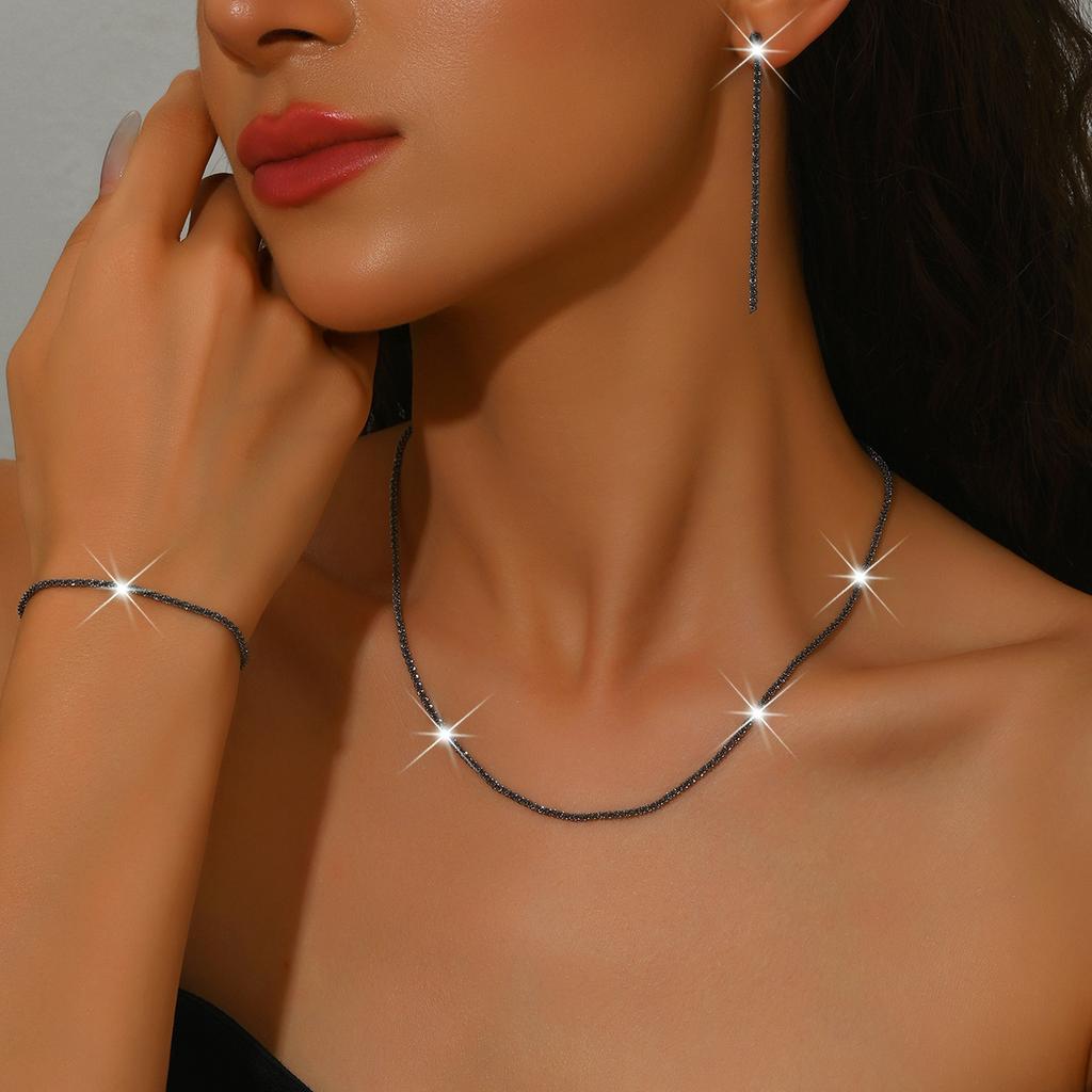 925 Sterling Silver Sparkling Necklace Women's Light Luxury Niche Design Gypsy Collarbone Chain Plain Chain Silver Bare Chain Neck Chain