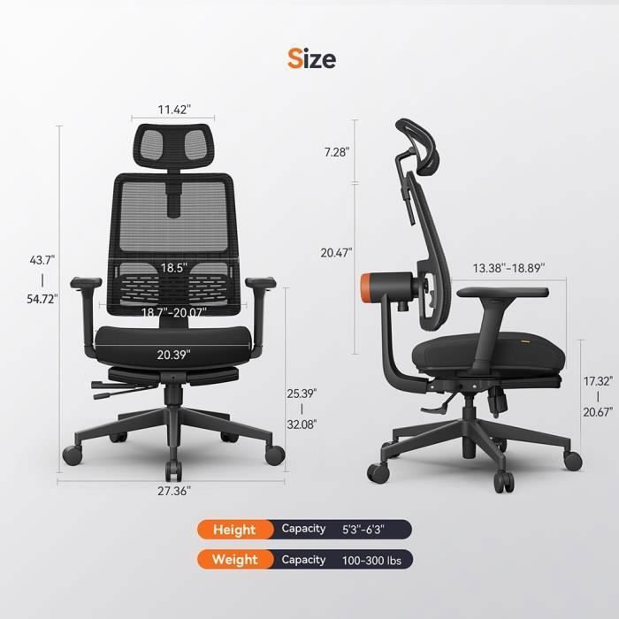 Ergonomická židle NEWTRAL MagicH-BP s podnožkou - Černá - Kancelářská - Pro dospělé - Imitace - Současná - Designová