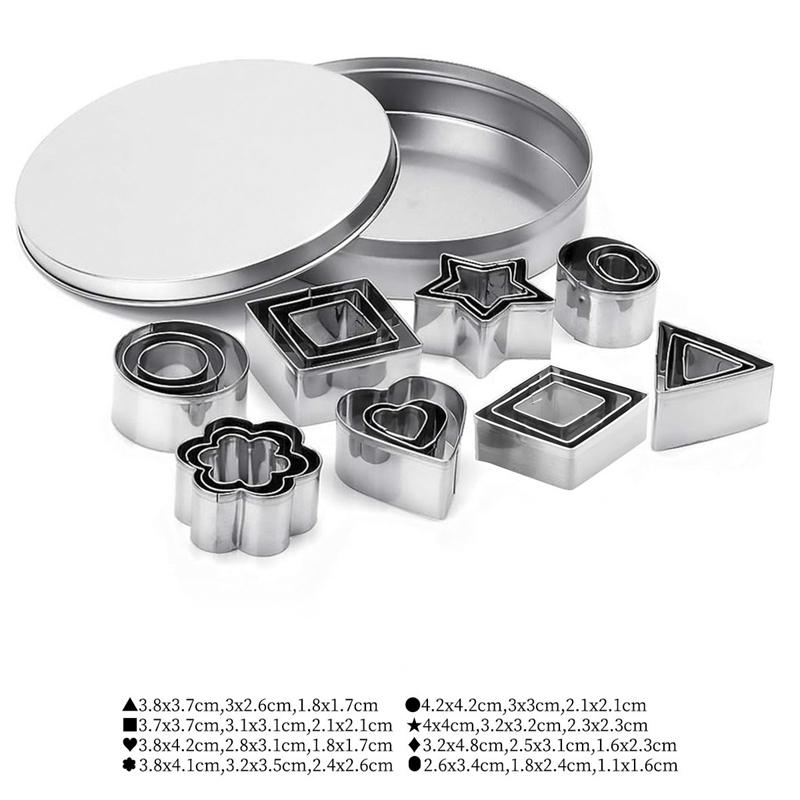 12/30PCS Stainless Steel Mini Cookie Cutters Set Geometric Shape Baking Tools for Biscuit Fondant Kitchen Baking Supplies