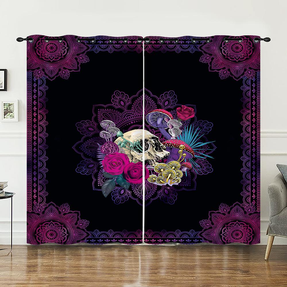 

Шторы Череп День Независимости Цветок Магия Ветра Штора Цифровая Печать Светонепроницаемая Штора Без Пробивки 97cm*114cm*2
