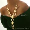 A Geometric Oval Long Necklace, Sweater Chain, Retro Fashion Trend Item.