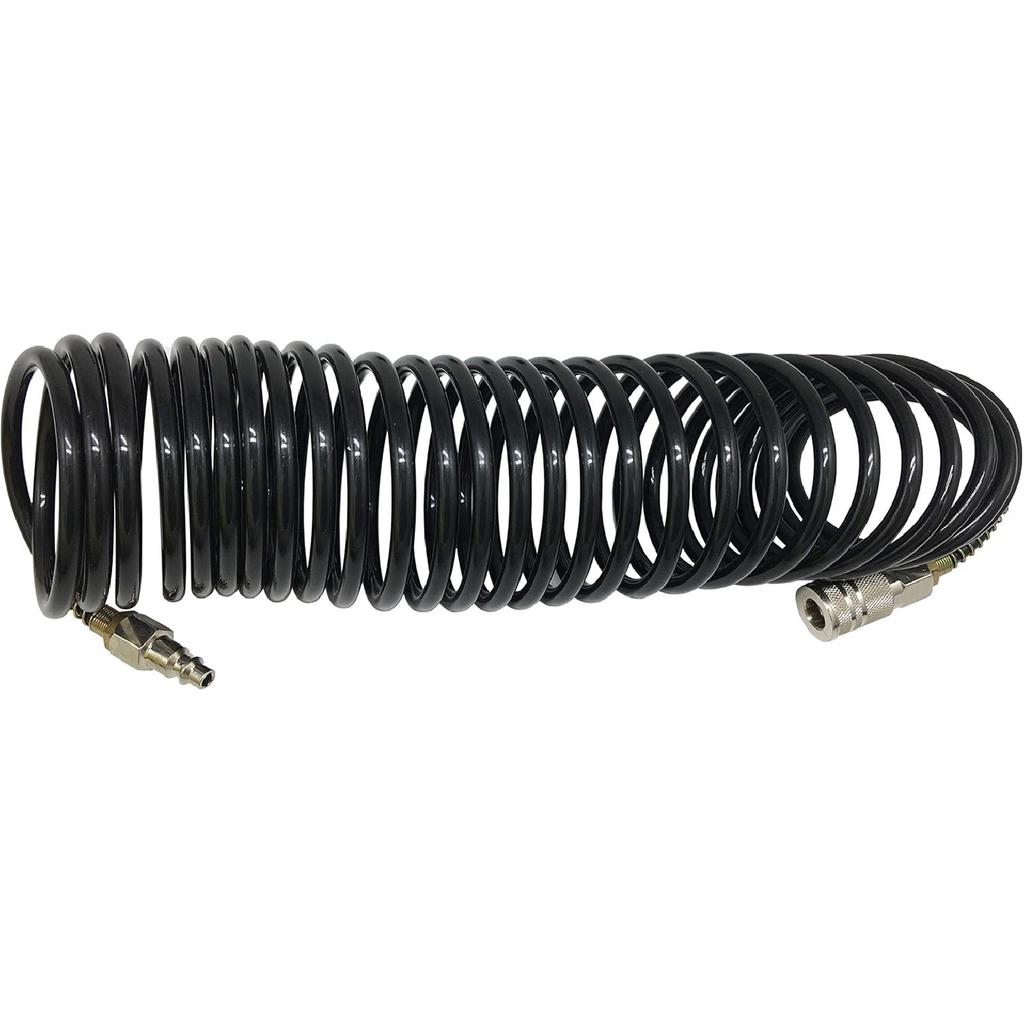 Recoil Hose Heavy Duty Recoil Air Hose Air Line OD 1/4 Inch Portable Polyurethane Coil Hose with 1/4 Inch Quick Fittings for Air Compressor, Sprayer