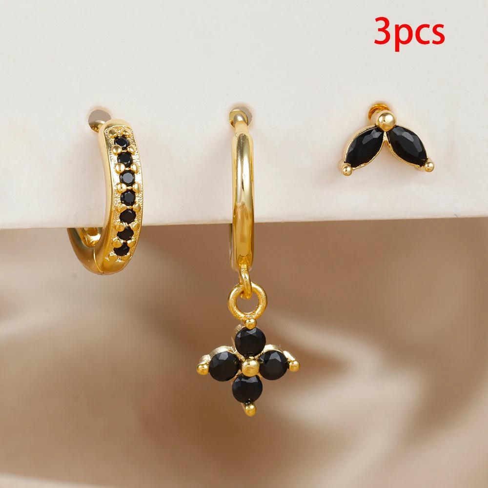 Xiyin Crystal Flower Hoop Earrings Set – Elegant Geometric Dangle & Cartilage Piercing Jewelry
