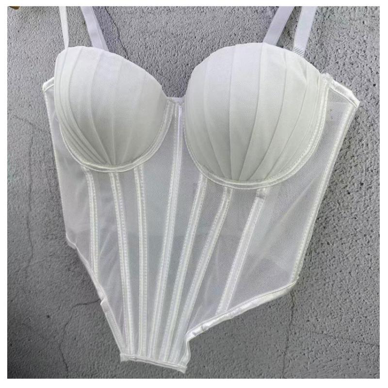 French-inspired Mesh Lace Bustier Top with A Sculpted Back Outerwear Fishbone Strapless Top for Women Lightweight Style Camis & Tank Tops