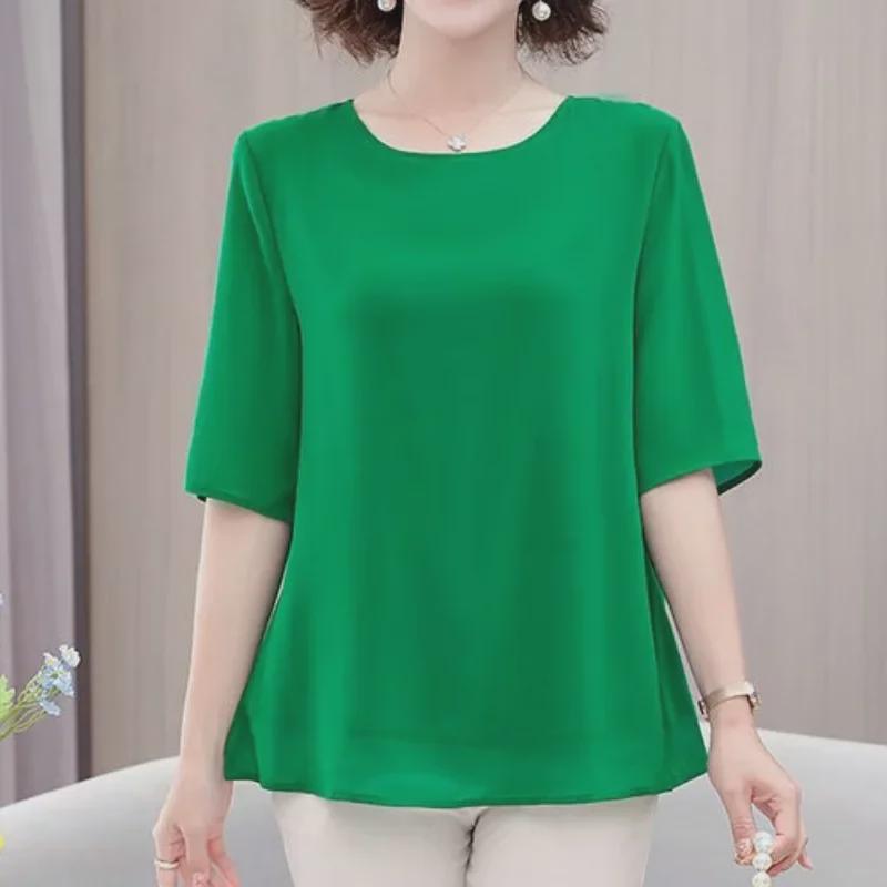 Bluză casual din șifon cu mâneci scurte pentru femei de vârstă mijlocie - Mărimi mari, Croială largă