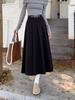 Plus Size High-Waisted Black A-Line Pleated Skirt for Pear-Shaped Petite Women - Mid-Length, Autumn Style