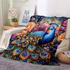 1pc Peacock Feather Print Blanket Lightweight Flannel Blanket Throw Blanket For Sofa, Bed, Travel, Camping, Livingroom, Couch, Chair, And Bed Yy250902