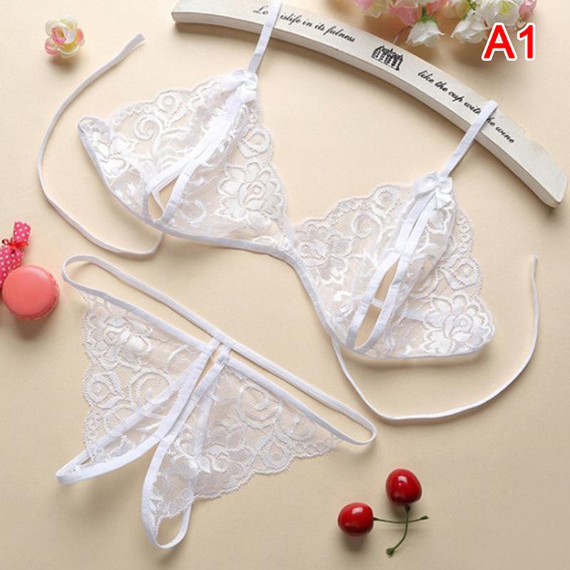 Women Sexy Lingerie Lace Bra Set Ruffle Transparent Underwear