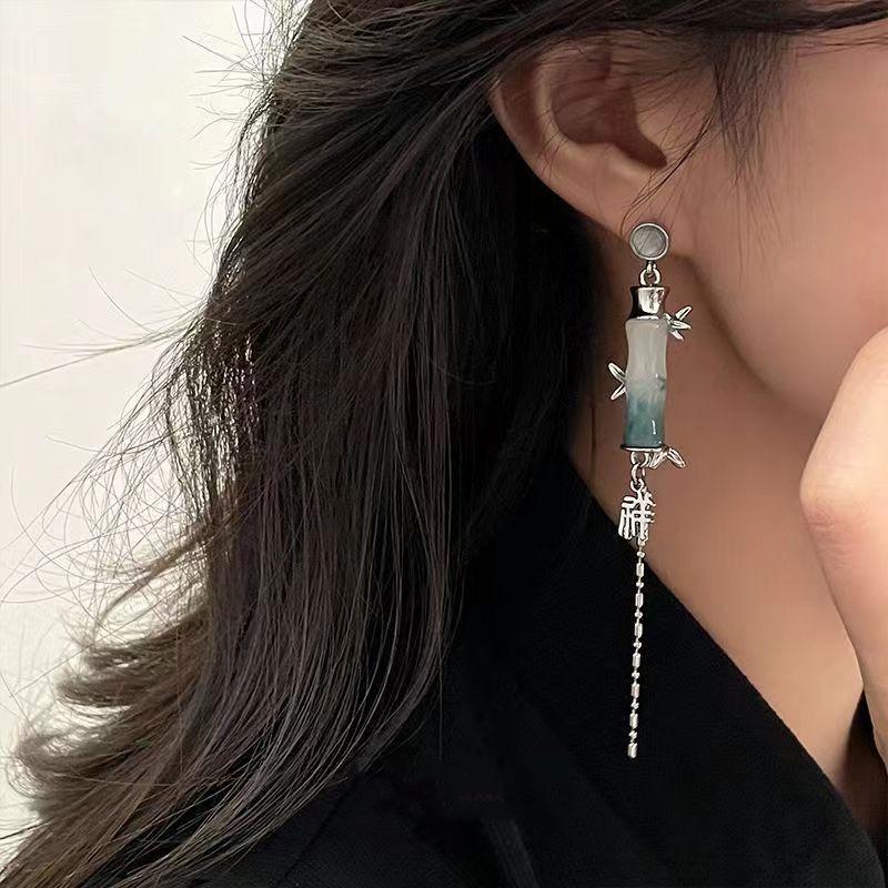 S925 Silver Bamboo Tassel Earrings: Women's Niche 2023 Trendy Studs