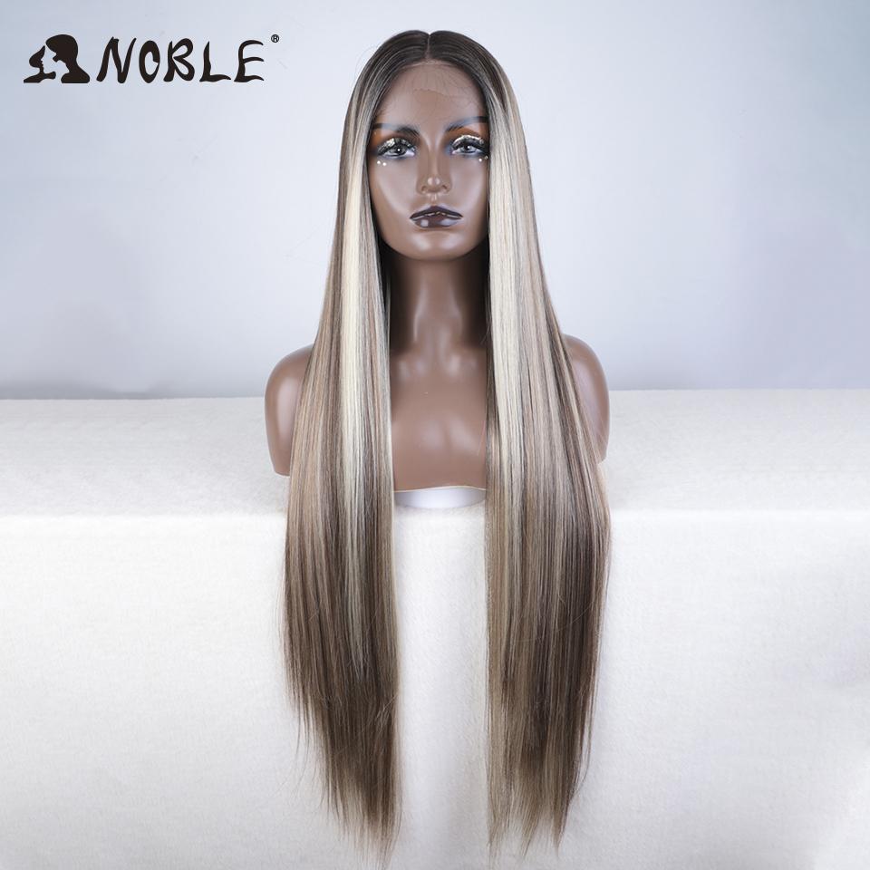 Noble Synthetic Lace Front Wigs For Women 38 Inch Straight Wig Lace Wig Ombre Blonde Lace Wigs Cosplay Straight Lace Front Wig