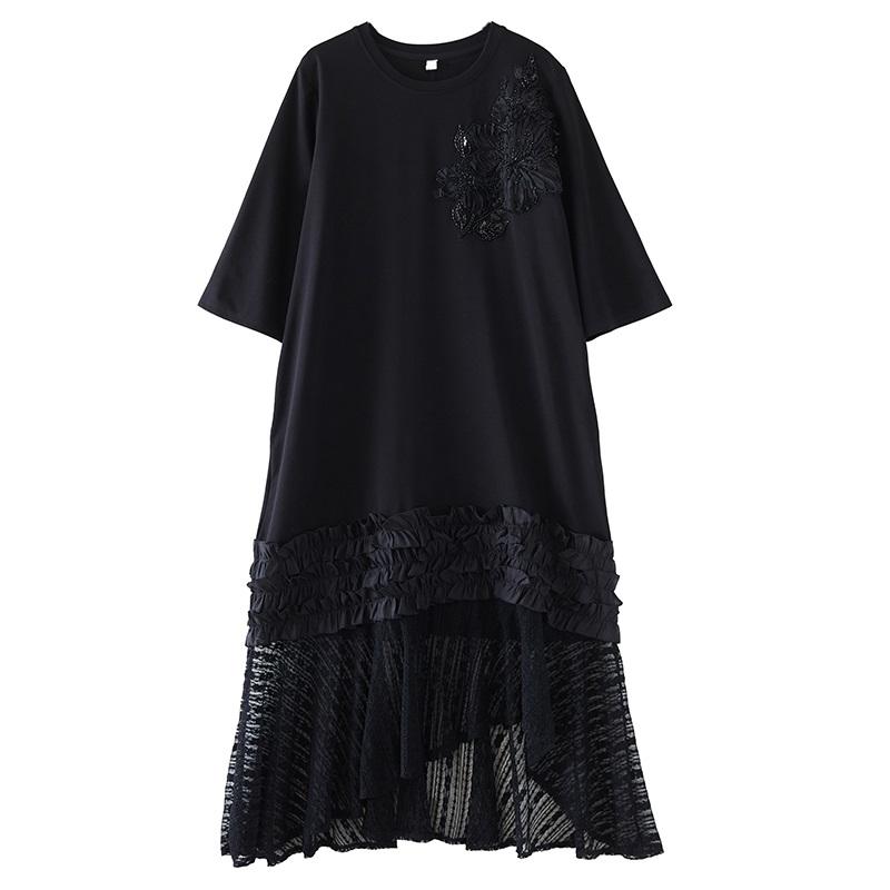 Plus size black cotton vintage floral new in dresses for women casual loose long summer dress