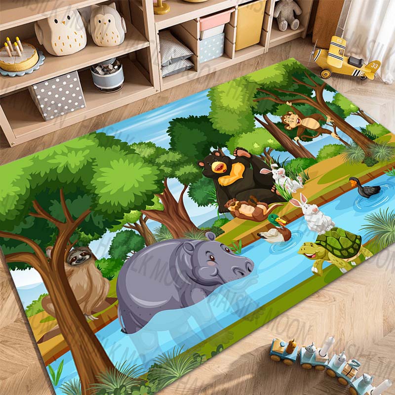 Multiple sizes Cartoon Zoo Theme Pattern Carpets for Bedroom Living Room Mat Creative Door Mat Dressing Room Rugs Luxury Gifts