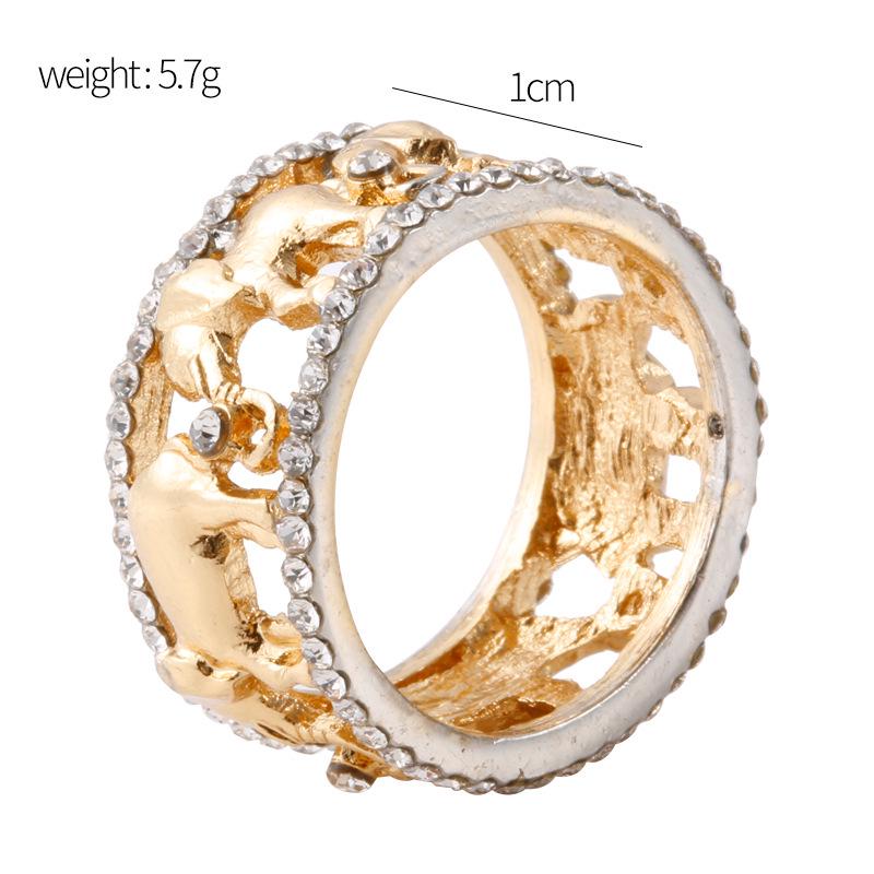 European-American Rhinestone Elephant Ring - Two-Color Gold, Popular New Style Jewelry Size 7