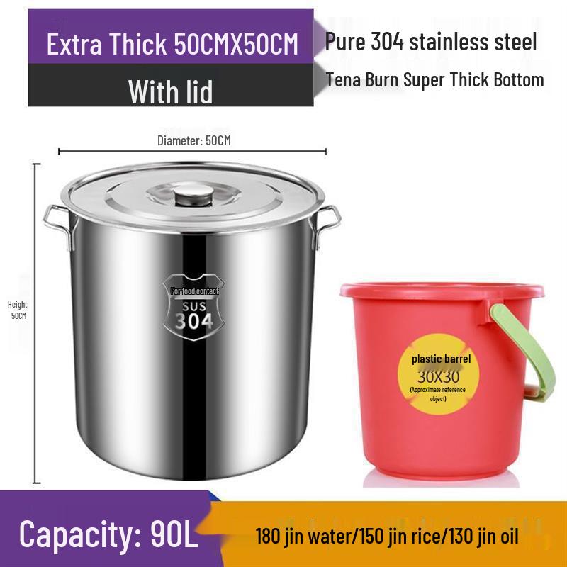 Extra dicker Eimer aus 304 Edelstahl: Großes Fassungsvermögen für Lake, Suppe, Reis und Wasser mit Deckel