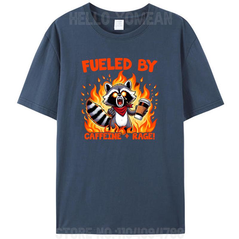 Alimenté par la rage de la caféine Drôle Raton laveur Vintage Femmes Hommes T-shirt 100% Coton T-shirts Hauts Mode Nouveauté Cadeaux