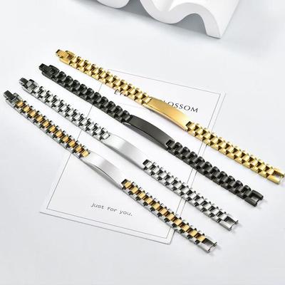 Stainless Steel Personalized Engraving Bracelet High Polished Fashion Customizable Blank Chain Round Adjustable