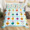 Outer Space Planet Galaxy Duvet Cover Twin King Kids Cartoon Bedding Set ABC Alphabet Learning Comforter Cover with 2 Pillowcase